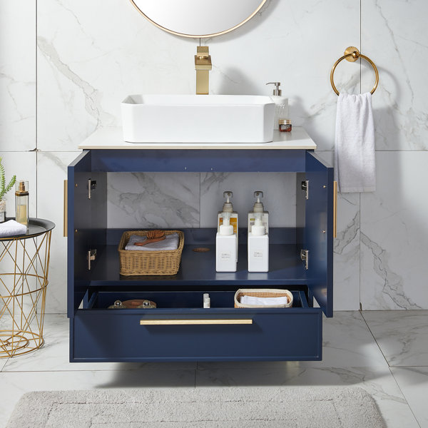 Mercer41 Lizzmore 30" Blue Modern Freestanding Vessel Bathroom Vanity